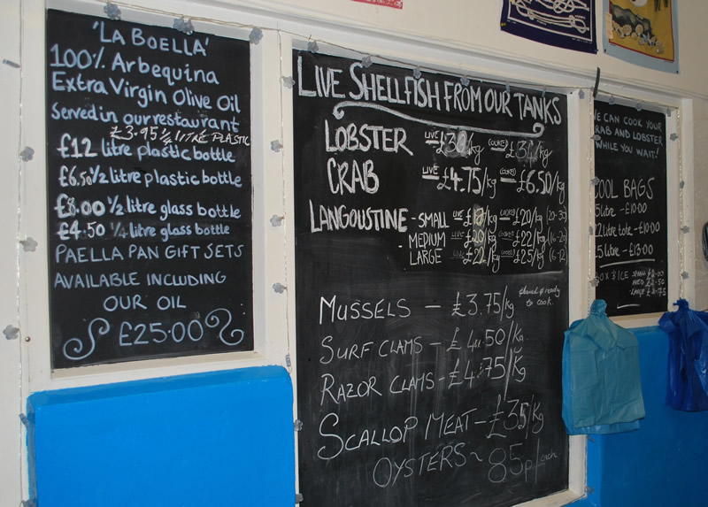 Shop blackboard at Loch Leven Seafood Cafe