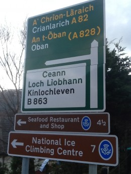 Signpost to Loch Leven seafood restaurant